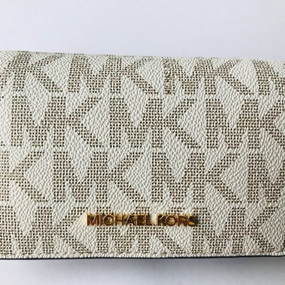 MICHAEL KORS JET SET MD Slim Wallet VANILLA / LUGG MK LOGO ID window NWT - Picture 2 of 7